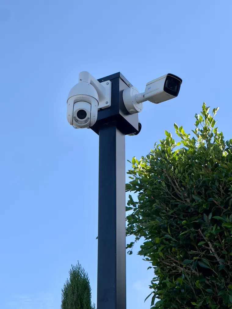 PTZ security camera installed on a pole